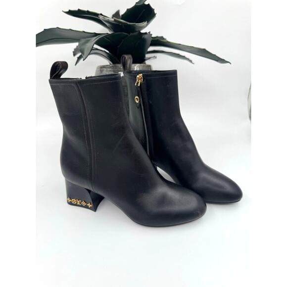 Louis Vuitton Calfskin Bliss Ankle Boots Black Chunky Monogram Block Heel 34 US4 - Picture 4 of 7
